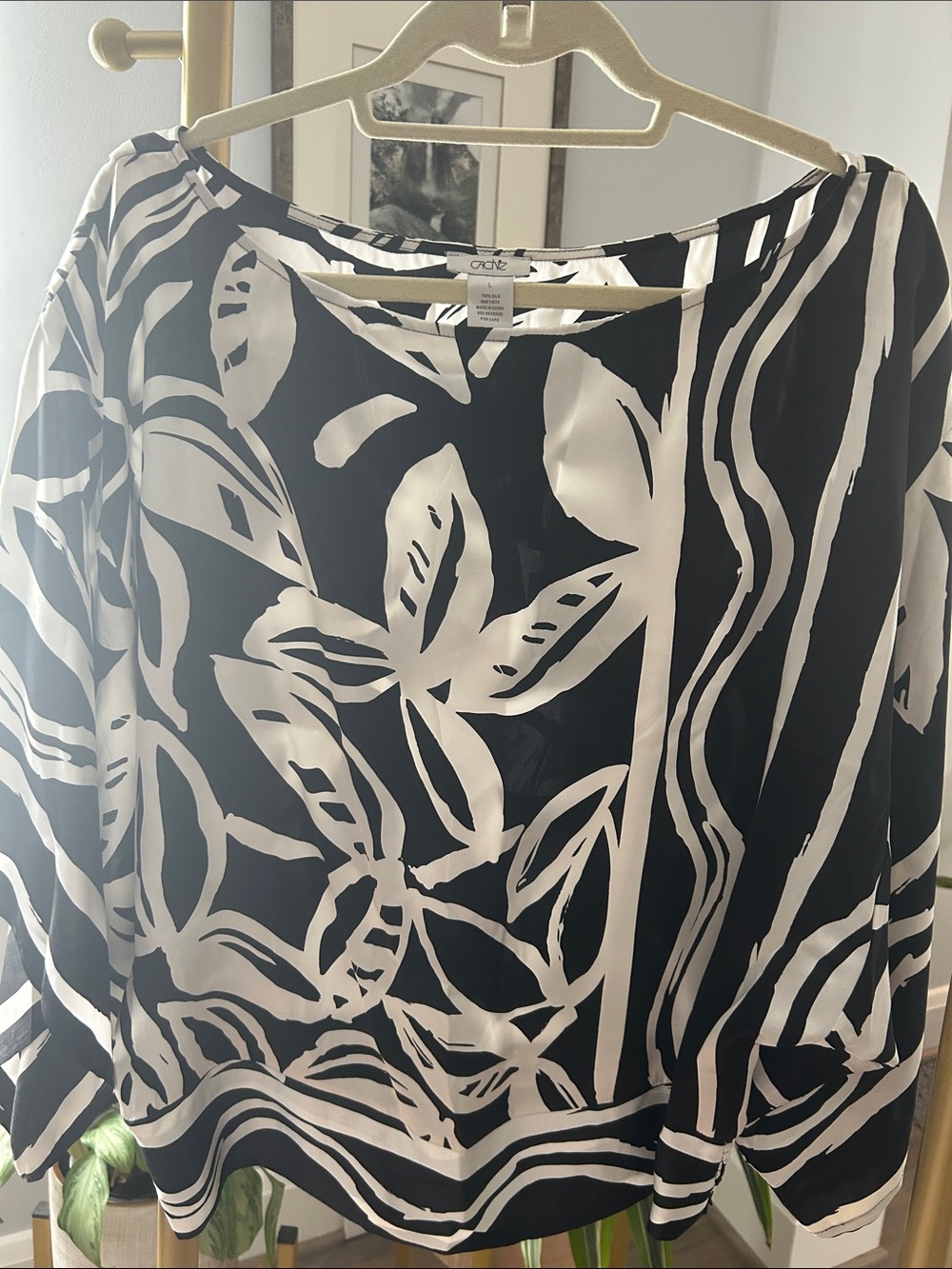Cache Black and White Floral Boatneck Blouse
